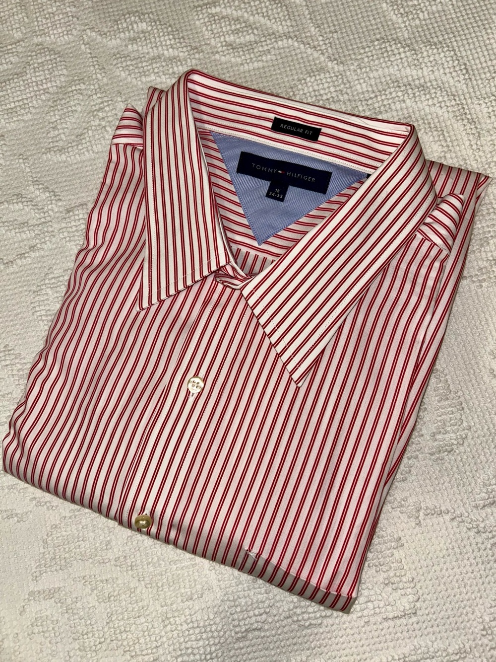 Tommy Hilfiger Red White Stripe Dress Shirt 18 34/35 2XL Regular Fit NWT $65